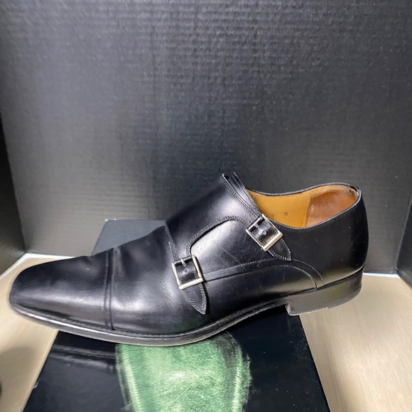 Magnanni Size 9 SILVIO Double Monk Strap Shoes Black Leather With Box - Picture 6 of 14